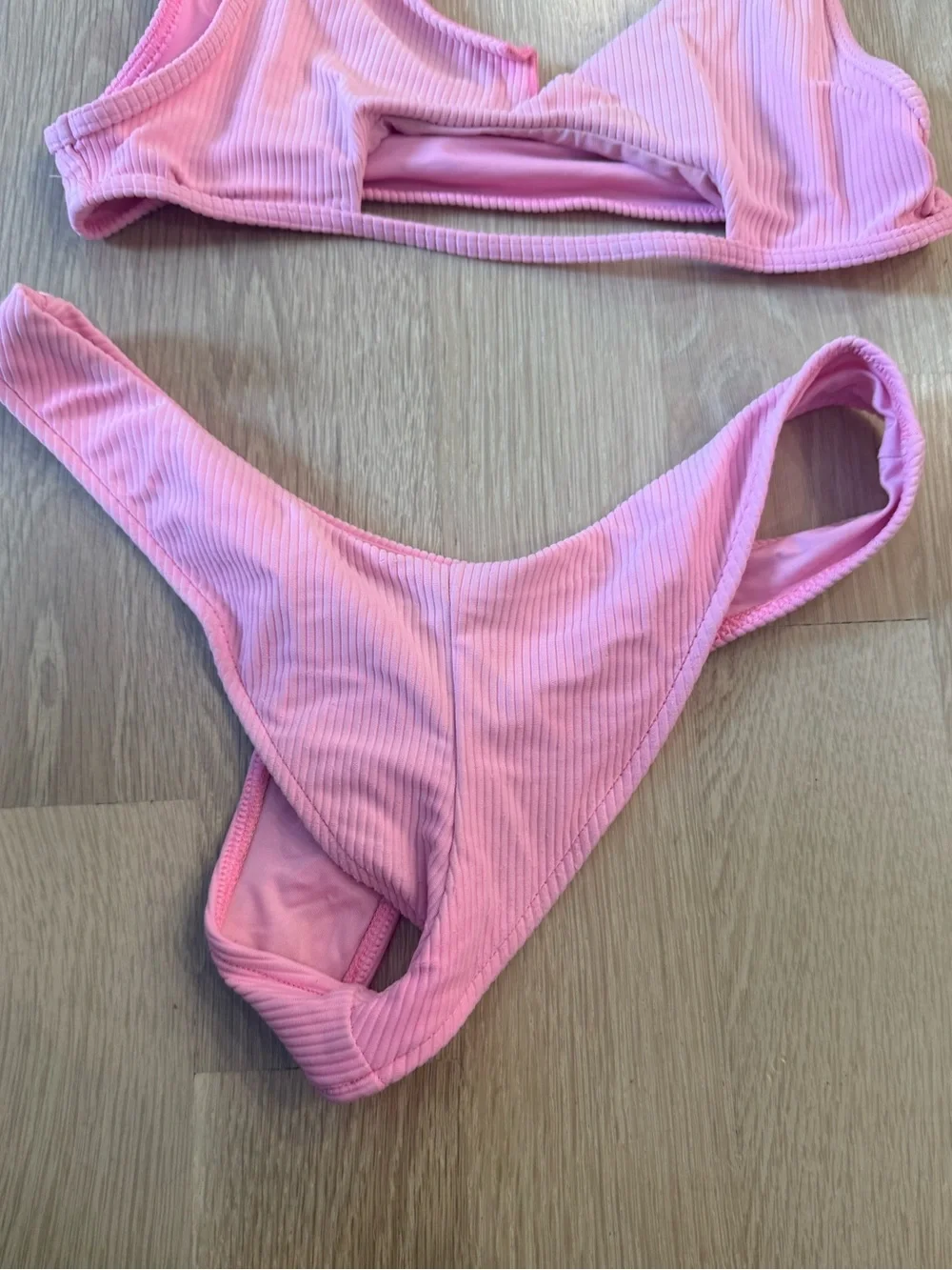 Ribbed Pink Two-Piece Bikini Set